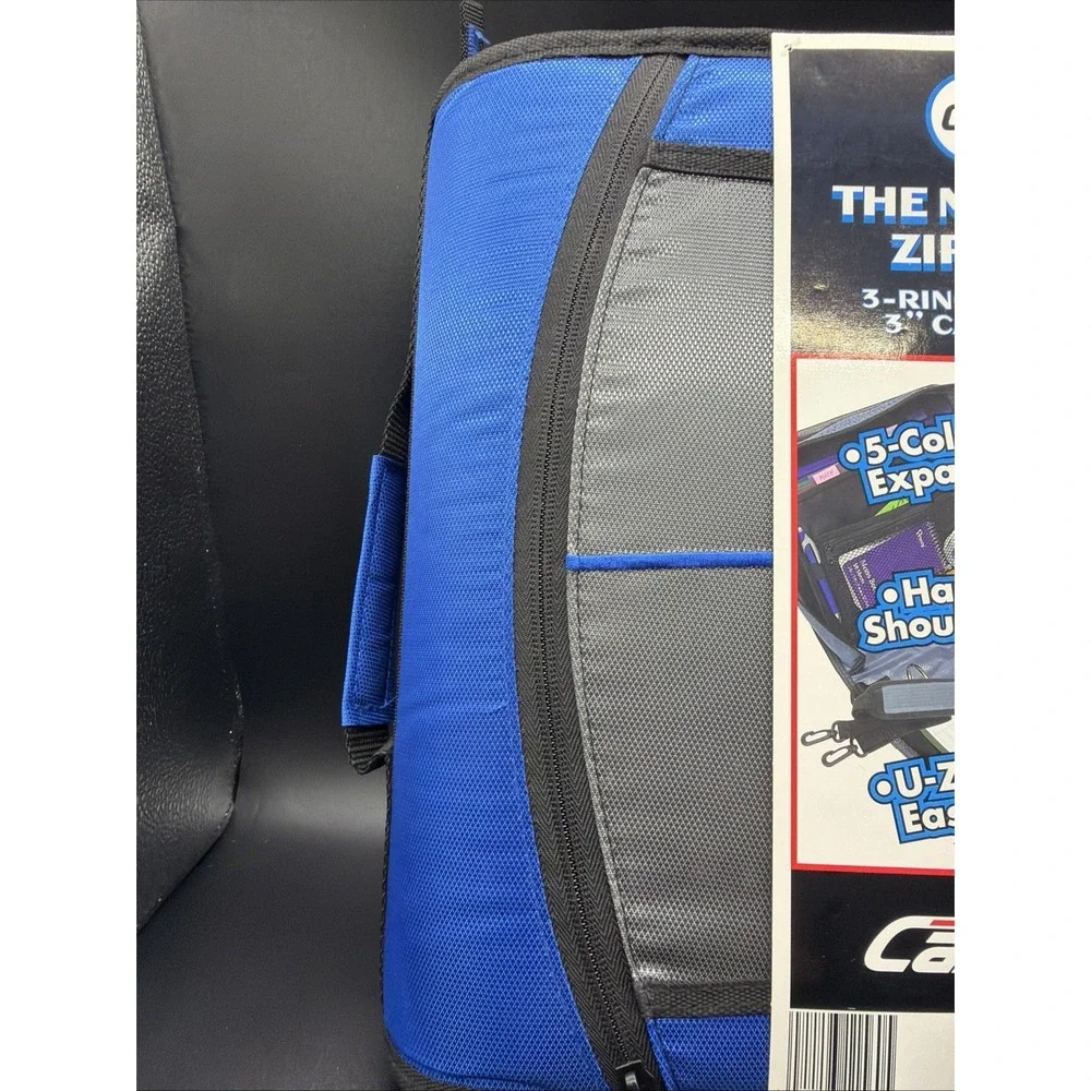 Case•it D-142 Mighty Zip Tab 3-Ring Binder Blue, 5-Color File, Handle, Strap